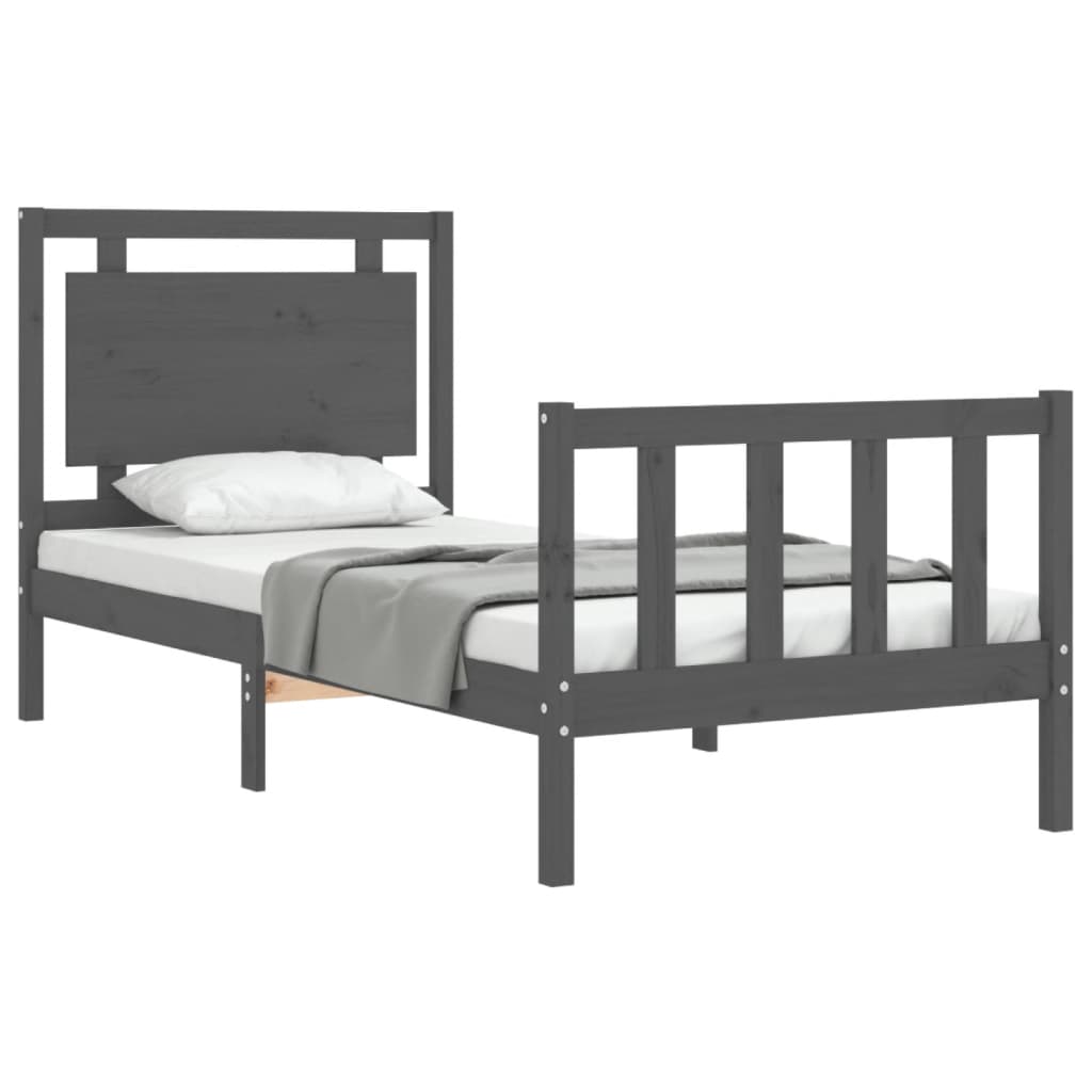 Estrutura de cama com cabeceira 90x200 cm madeira maciça cinza