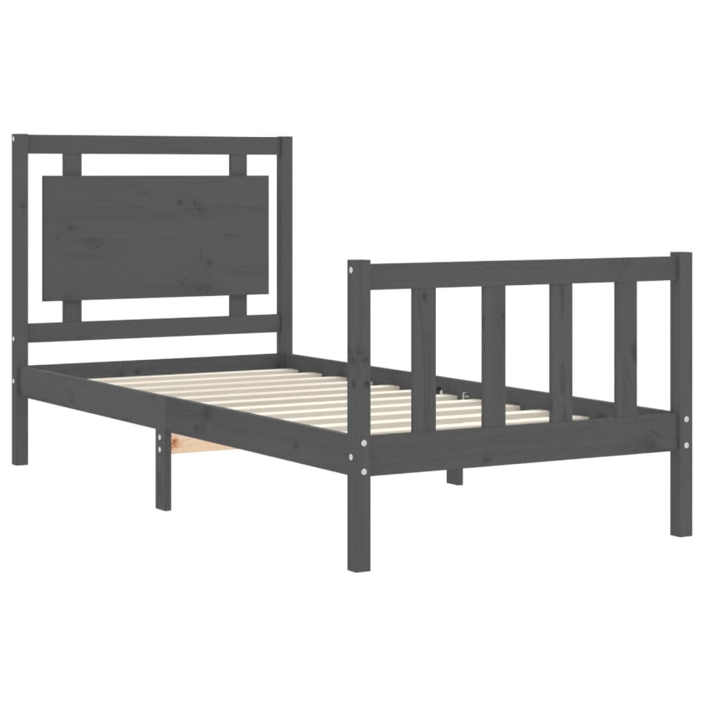 Estrutura de cama com cabeceira 90x200 cm madeira maciça cinza