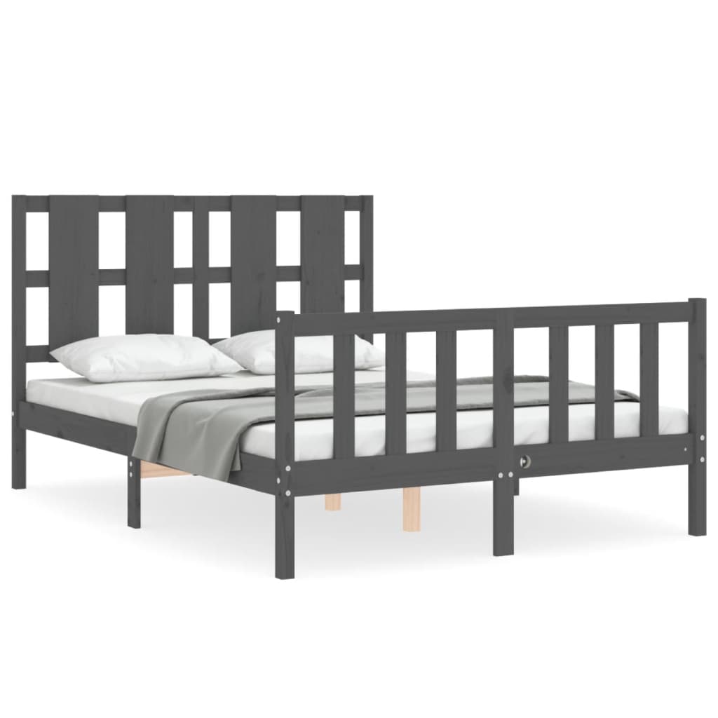 Estrutura de cama com cabeceira 140x190 cm madeira maciça cinza