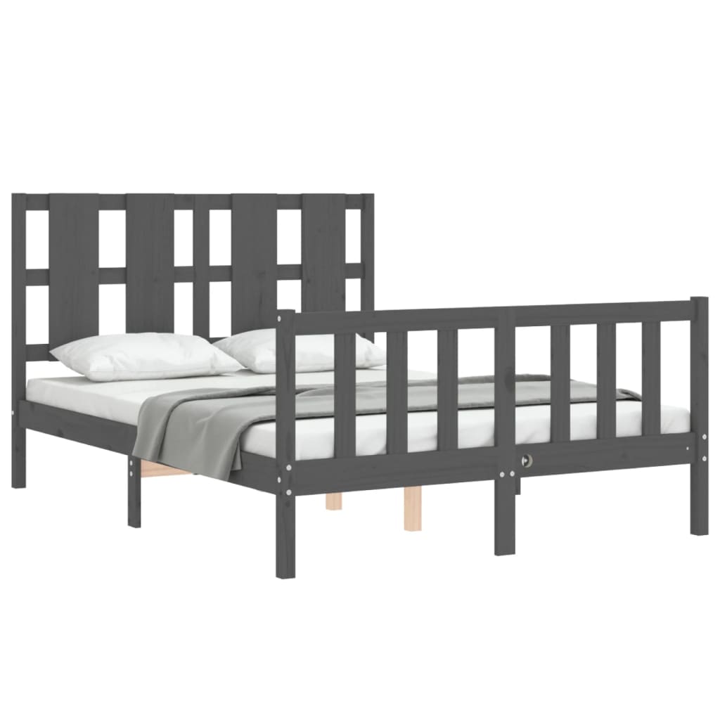 Estrutura de cama com cabeceira 140x190 cm madeira maciça cinza