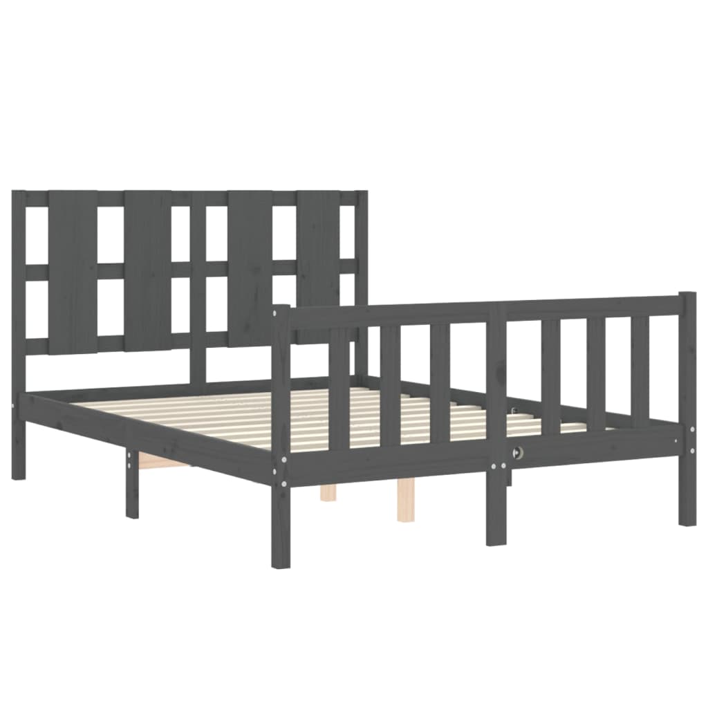 Estrutura de cama com cabeceira 140x190 cm madeira maciça cinza