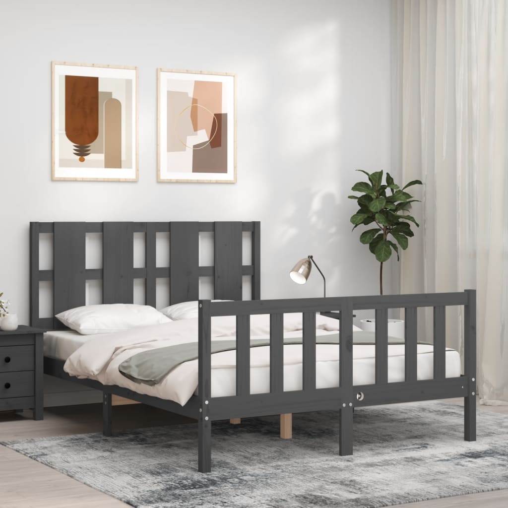 Estrutura de cama com cabeceira 140x190 cm madeira maciça cinza