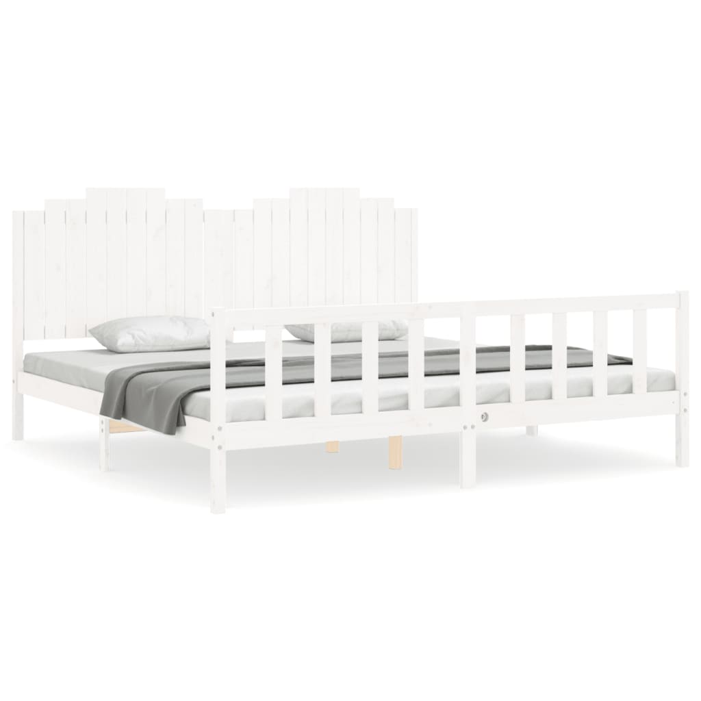 Estrutura de cama com cabeceira 200x200cm madeira maciça branco