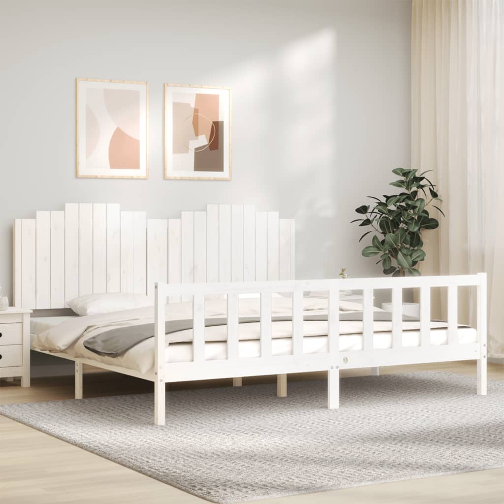 Estrutura de cama com cabeceira 200x200cm madeira maciça branco