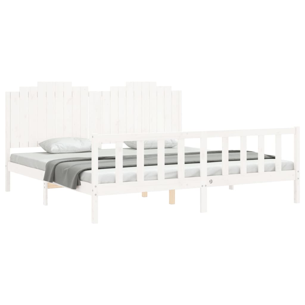 Estrutura de cama com cabeceira 200x200cm madeira maciça branco