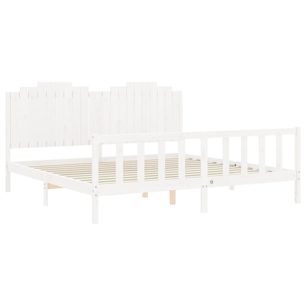 Estrutura de cama com cabeceira 200x200cm madeira maciça branco