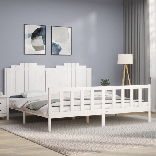 Estrutura de cama com cabeceira 200x200cm madeira maciça branco