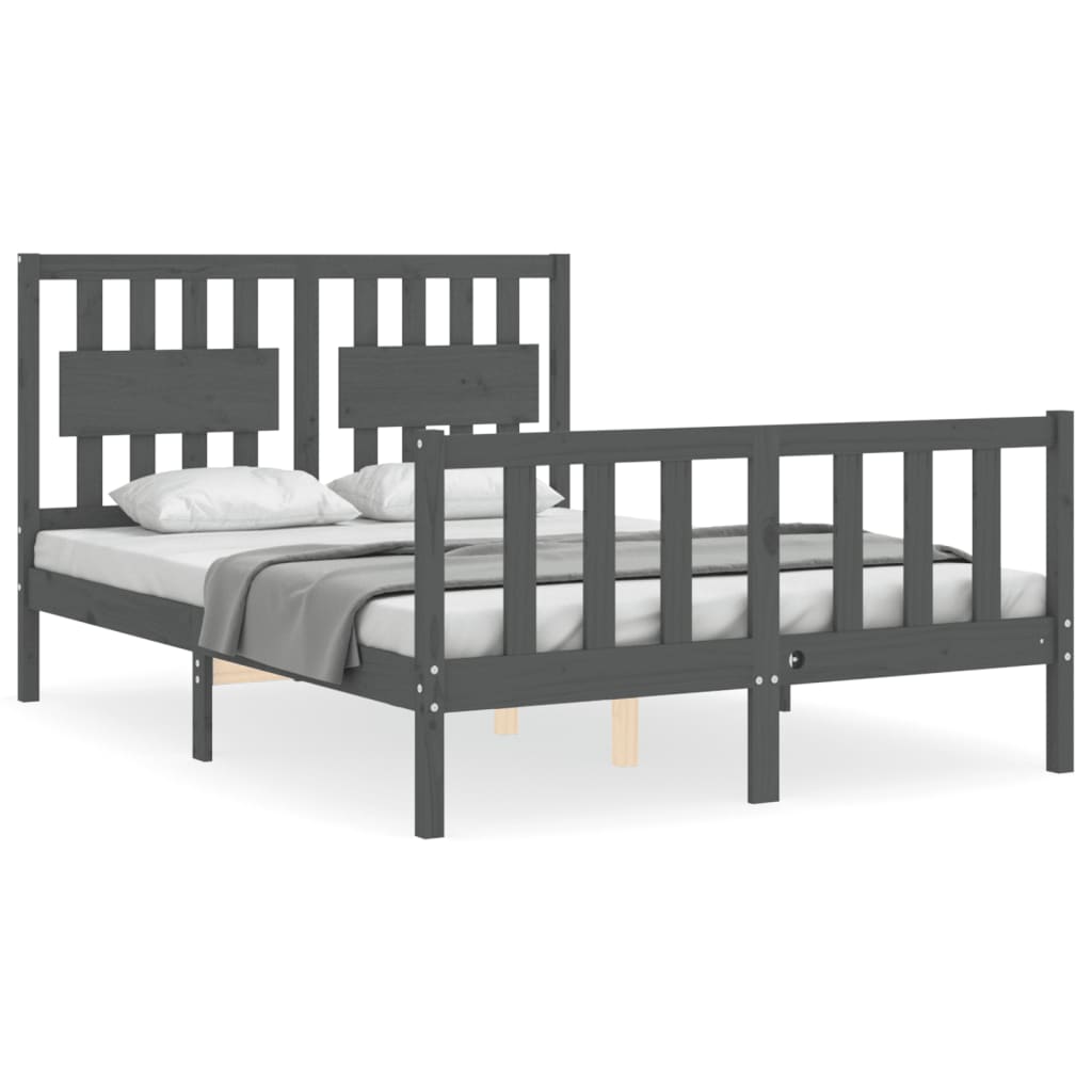 Estrutura de cama com cabeceira 140x190 cm madeira maciça cinza