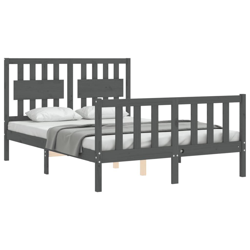 Estrutura de cama com cabeceira 140x190 cm madeira maciça cinza