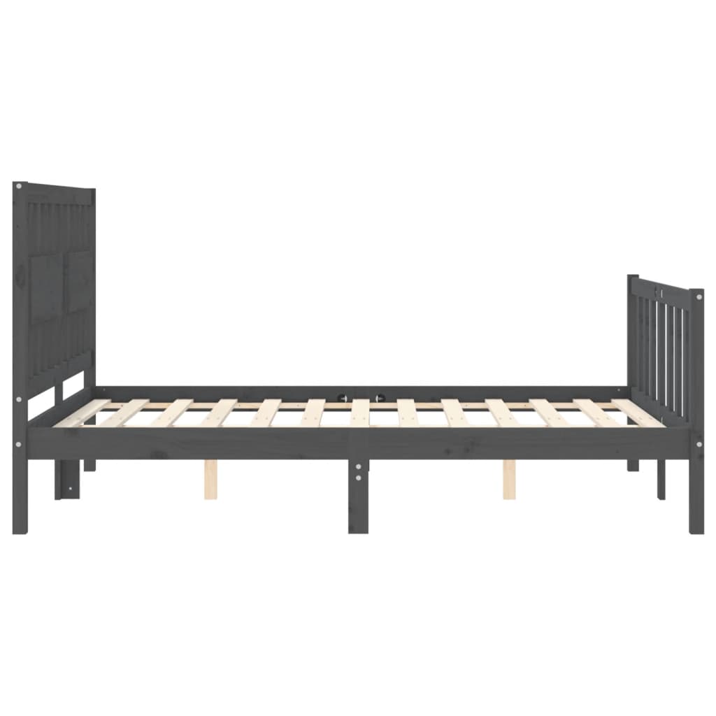 Estrutura de cama com cabeceira 140x190 cm madeira maciça cinza