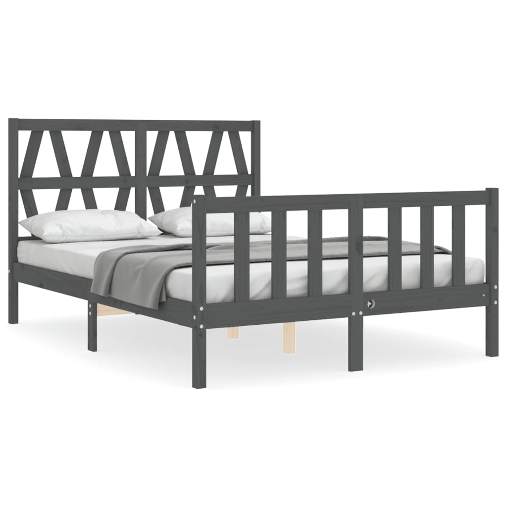 Estrutura de cama com cabeceira 140x190 cm madeira maciça cinza