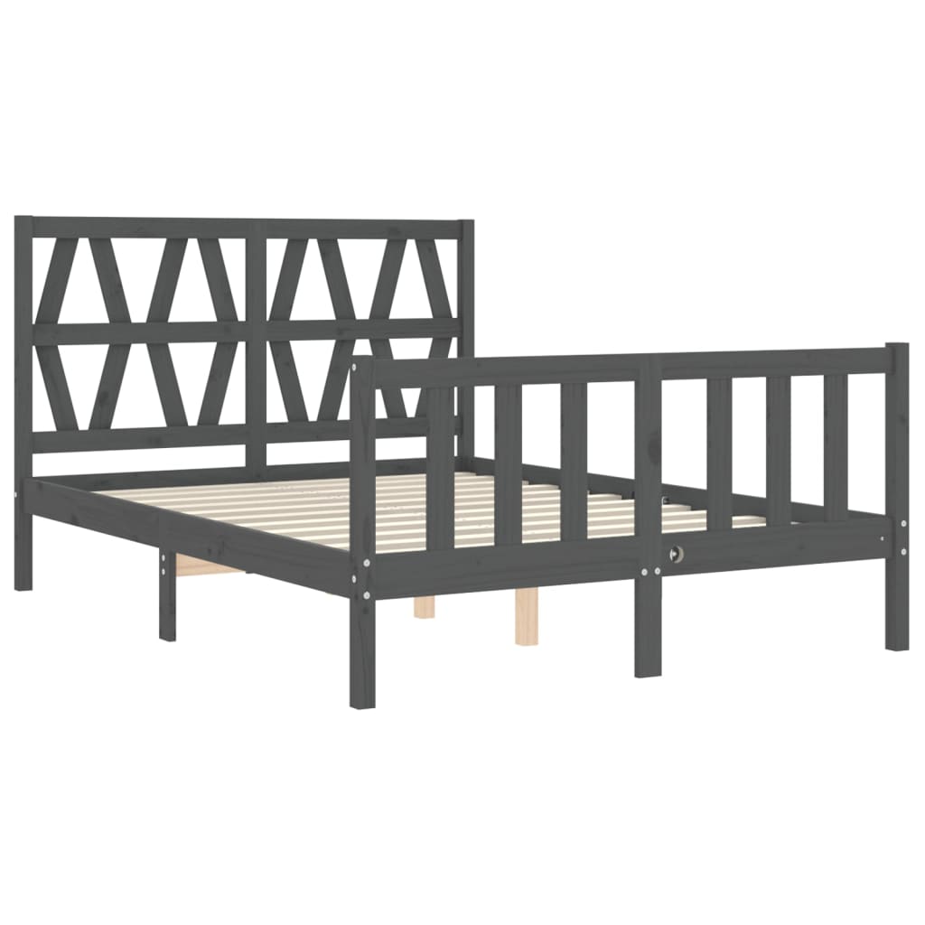 Estrutura de cama com cabeceira 140x190 cm madeira maciça cinza