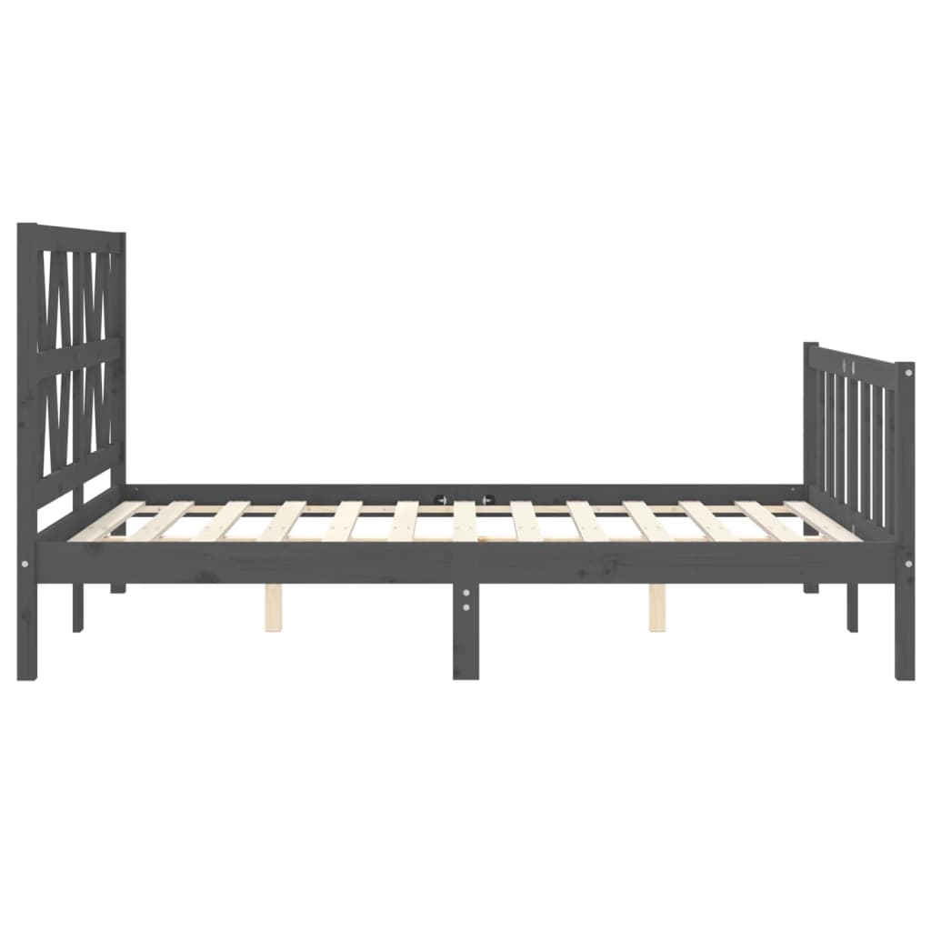 Estrutura de cama com cabeceira 140x190 cm madeira maciça cinza