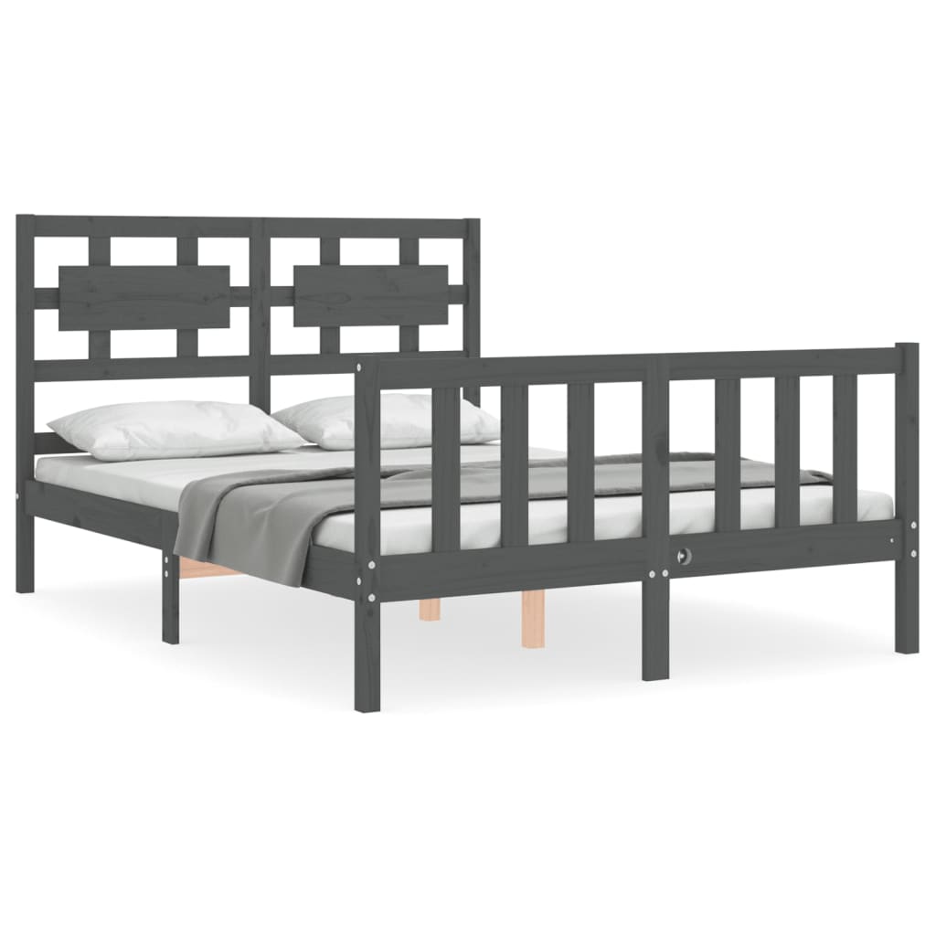 Estrutura de cama com cabeceira 140x190 cm madeira maciça cinza