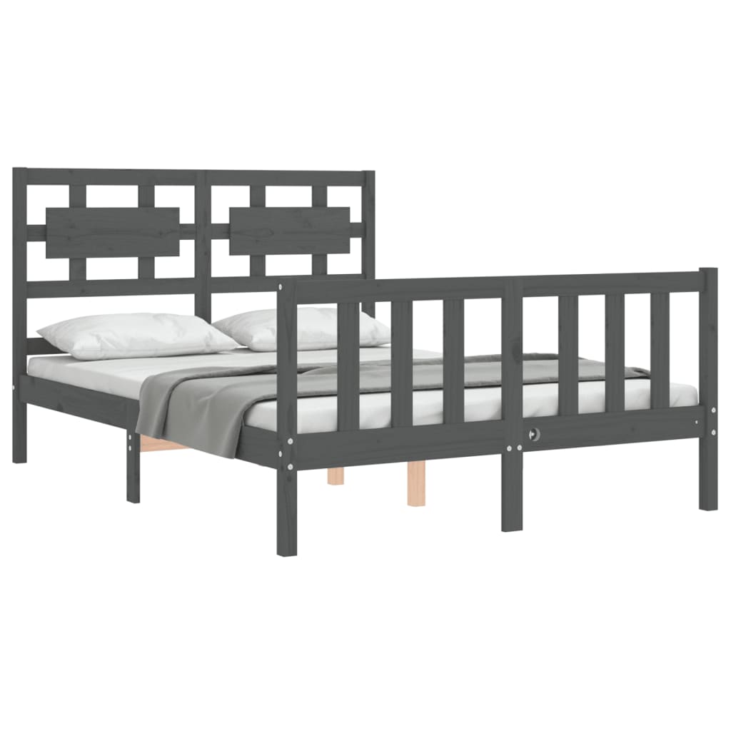 Estrutura de cama com cabeceira 140x190 cm madeira maciça cinza