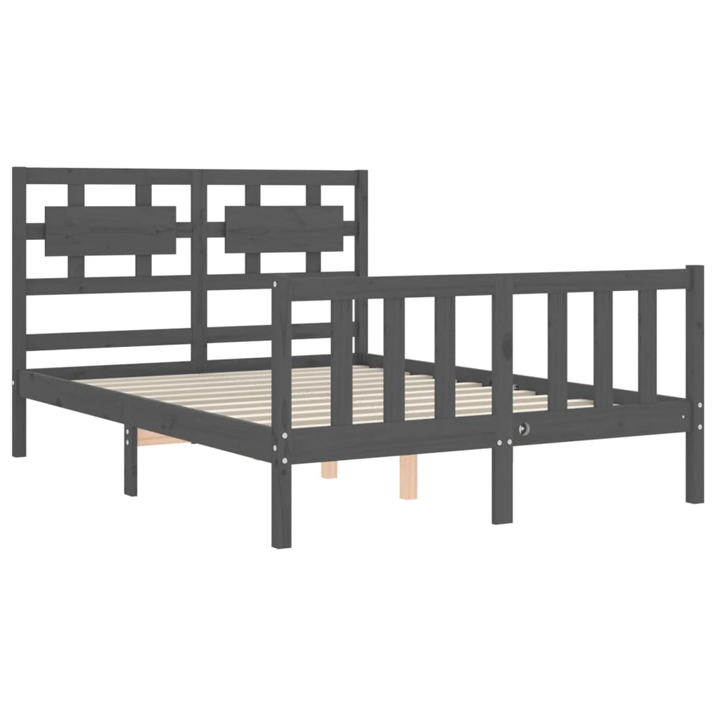 Estrutura de cama com cabeceira 140x190 cm madeira maciça cinza