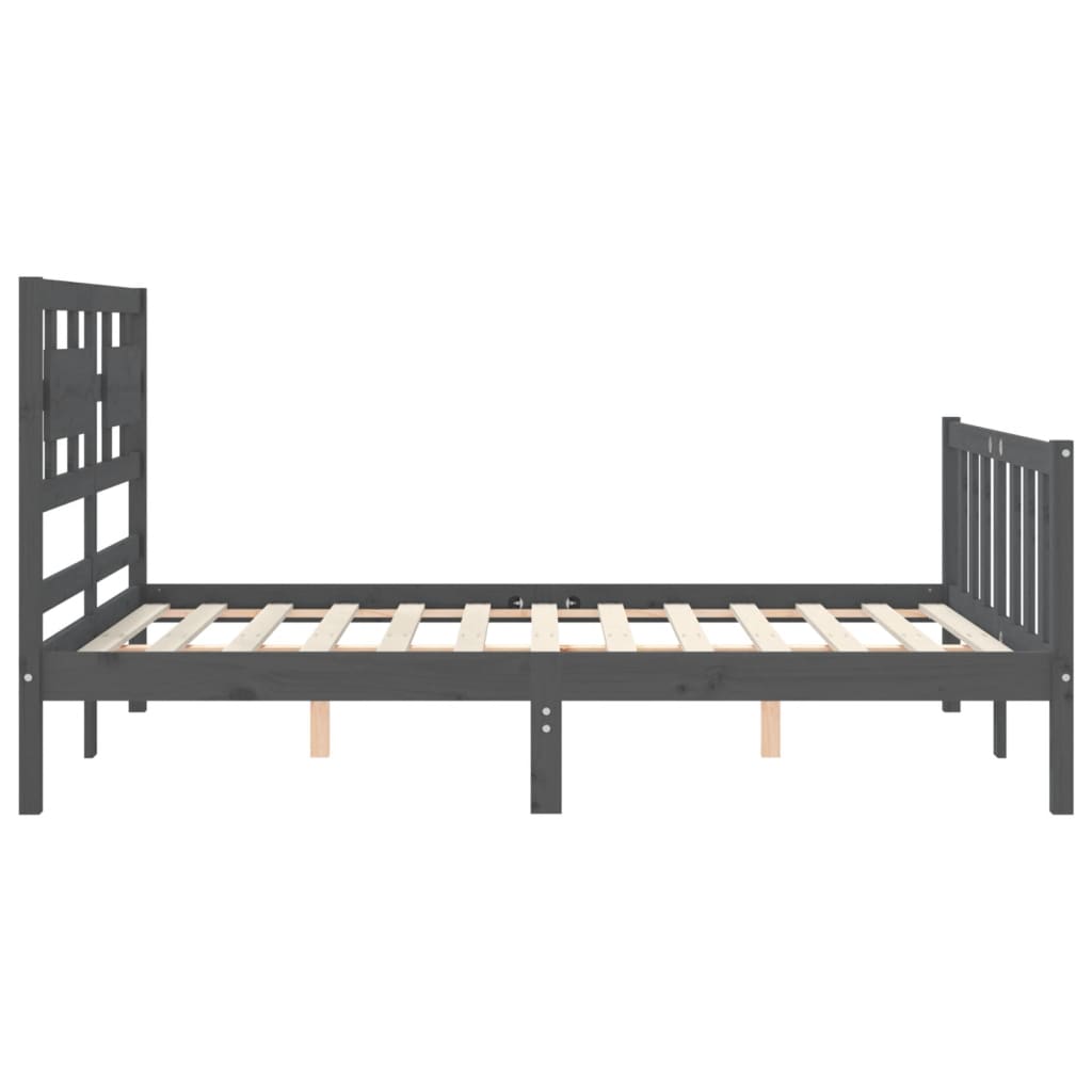 Estrutura de cama com cabeceira 140x190 cm madeira maciça cinza