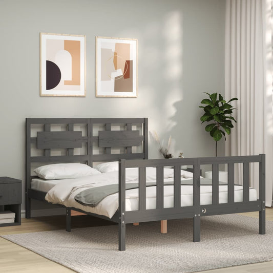 Estrutura de cama com cabeceira 140x190 cm madeira maciça cinza