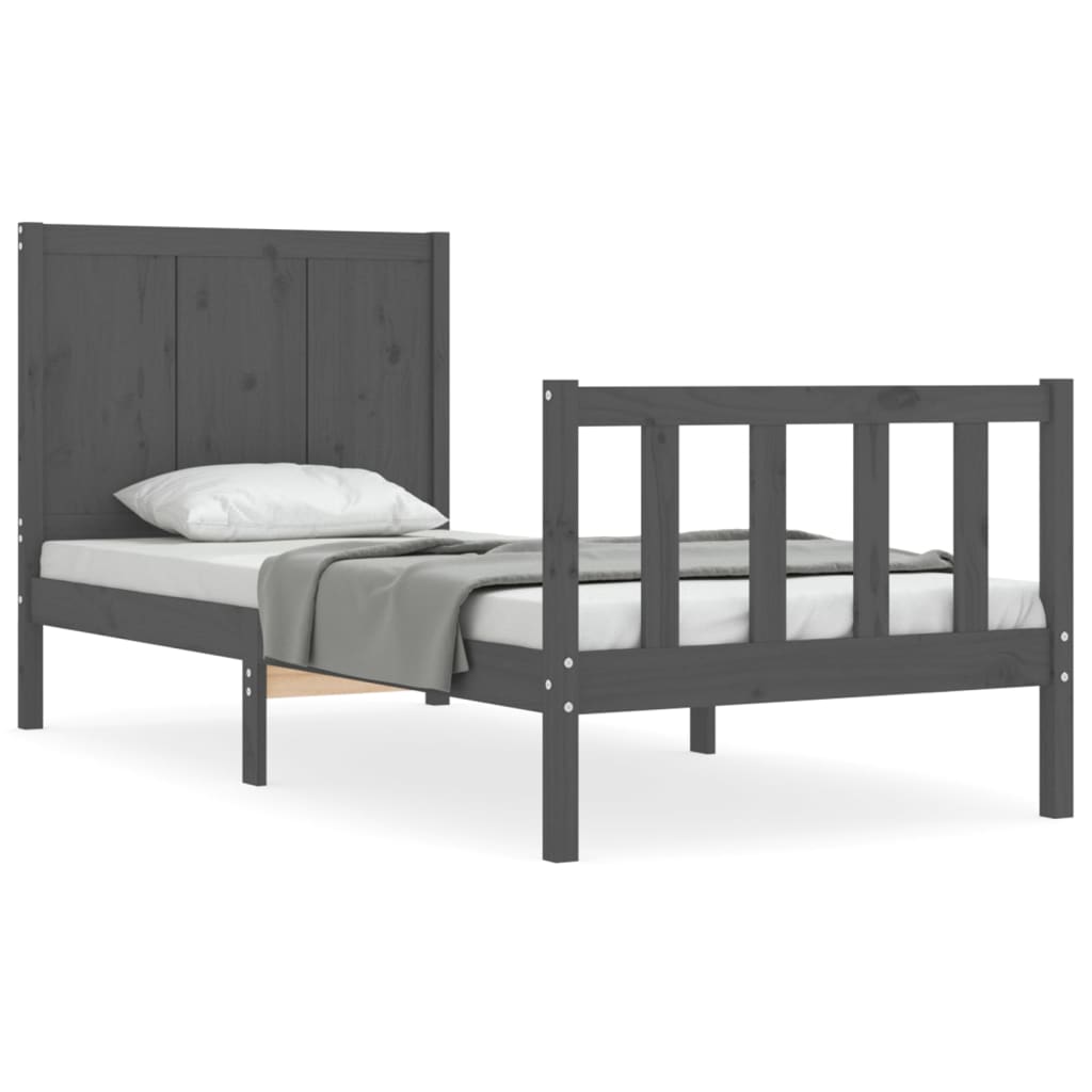 Estrutura de cama com cabeceira 90x200 cm madeira maciça cinza