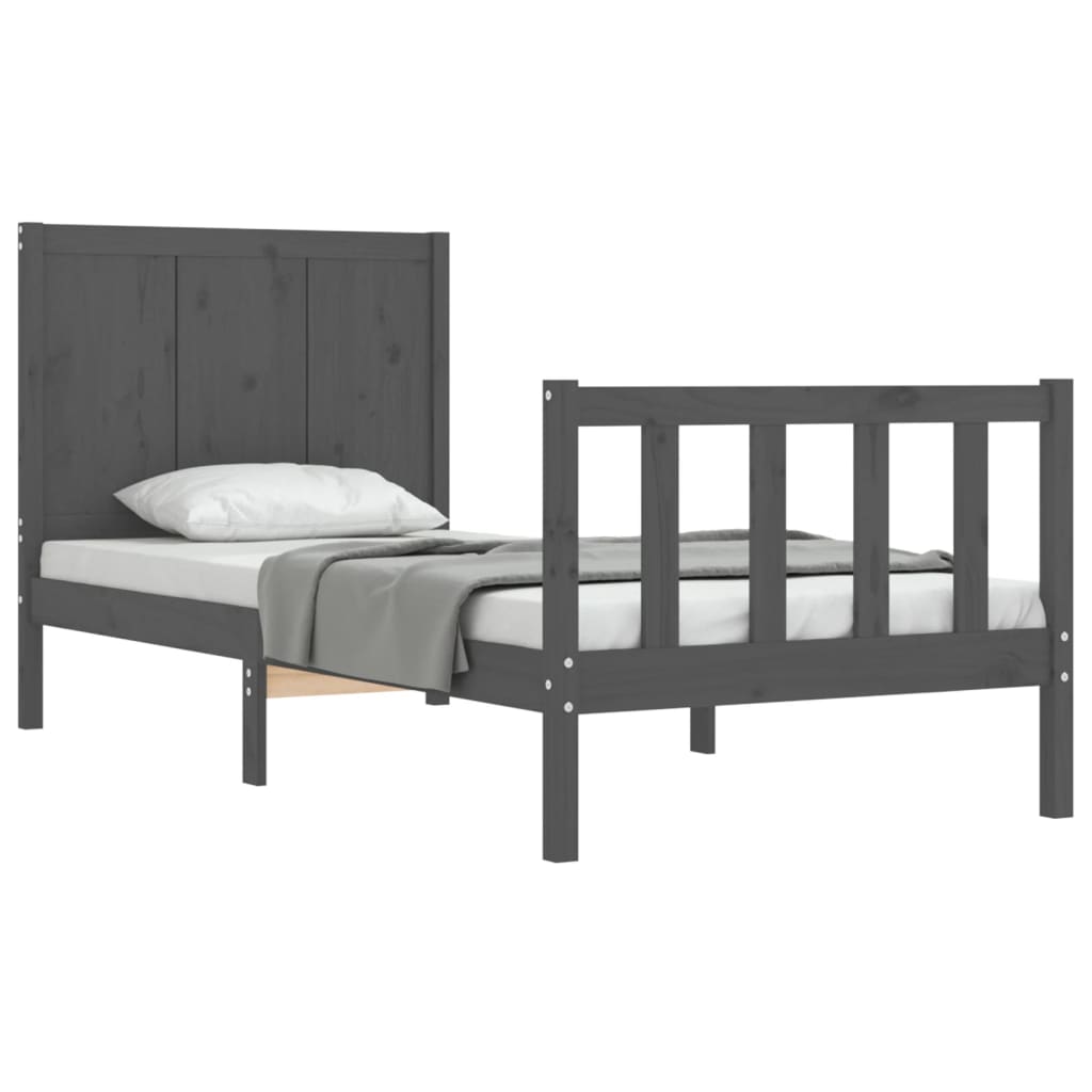 Estrutura de cama com cabeceira 90x200 cm madeira maciça cinza