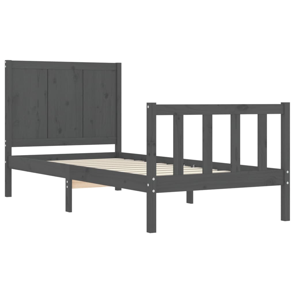 Estrutura de cama com cabeceira 90x200 cm madeira maciça cinza