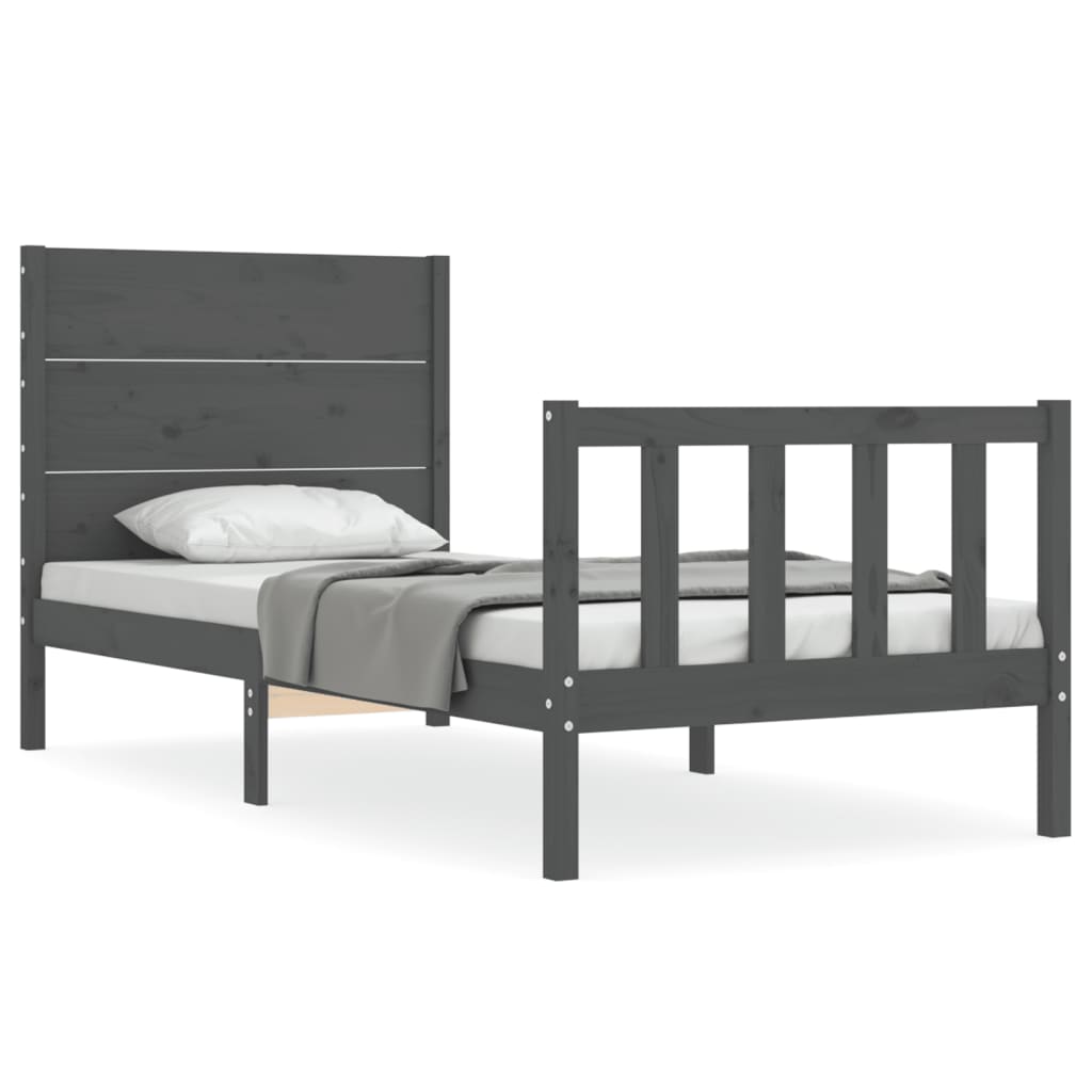 Estrutura de cama com cabeceira 90x200 cm madeira maciça cinza