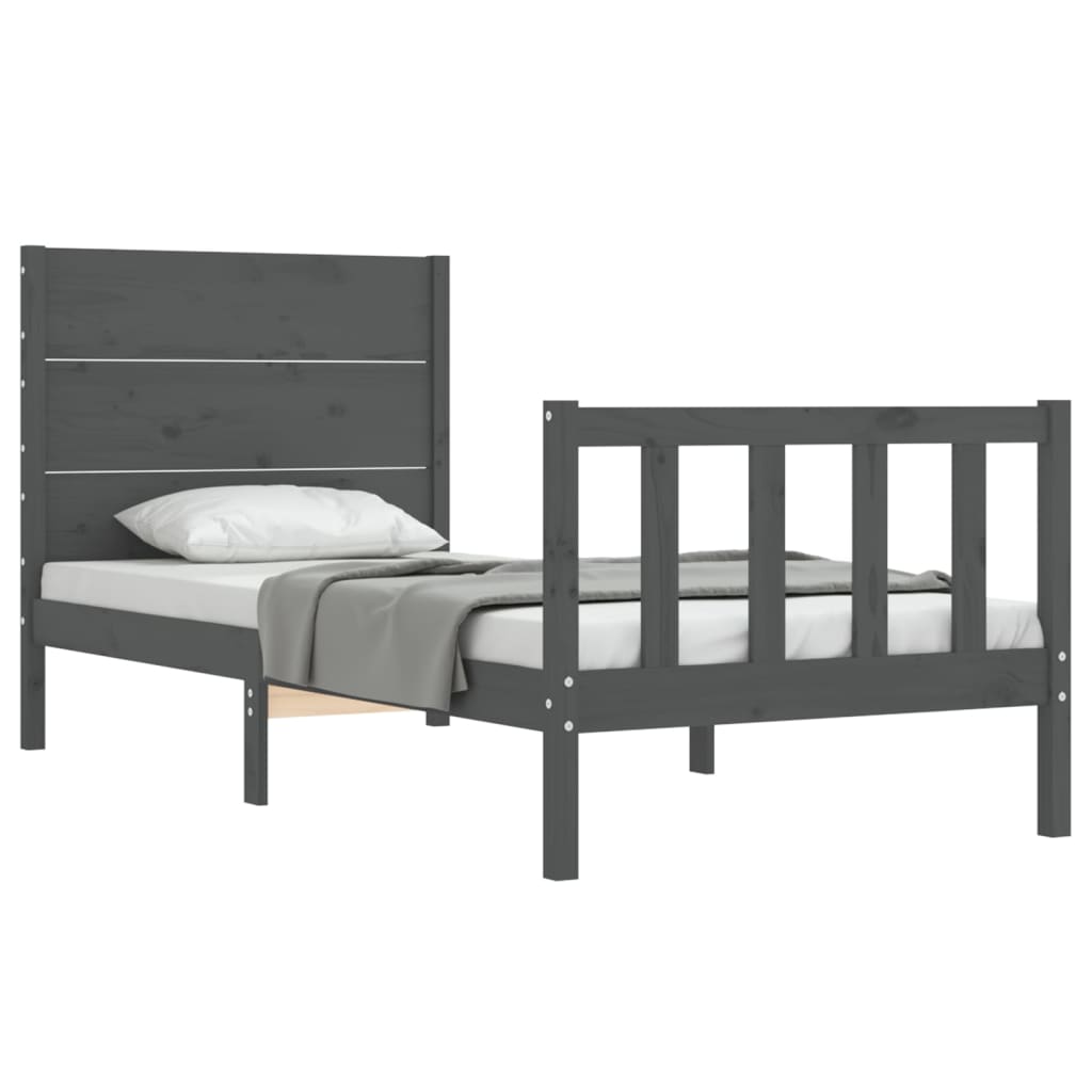 Estrutura de cama com cabeceira 90x200 cm madeira maciça cinza