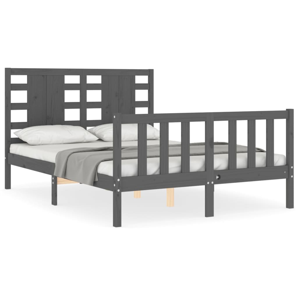 Estrutura de cama com cabeceira 140x190 cm madeira maciça cinza