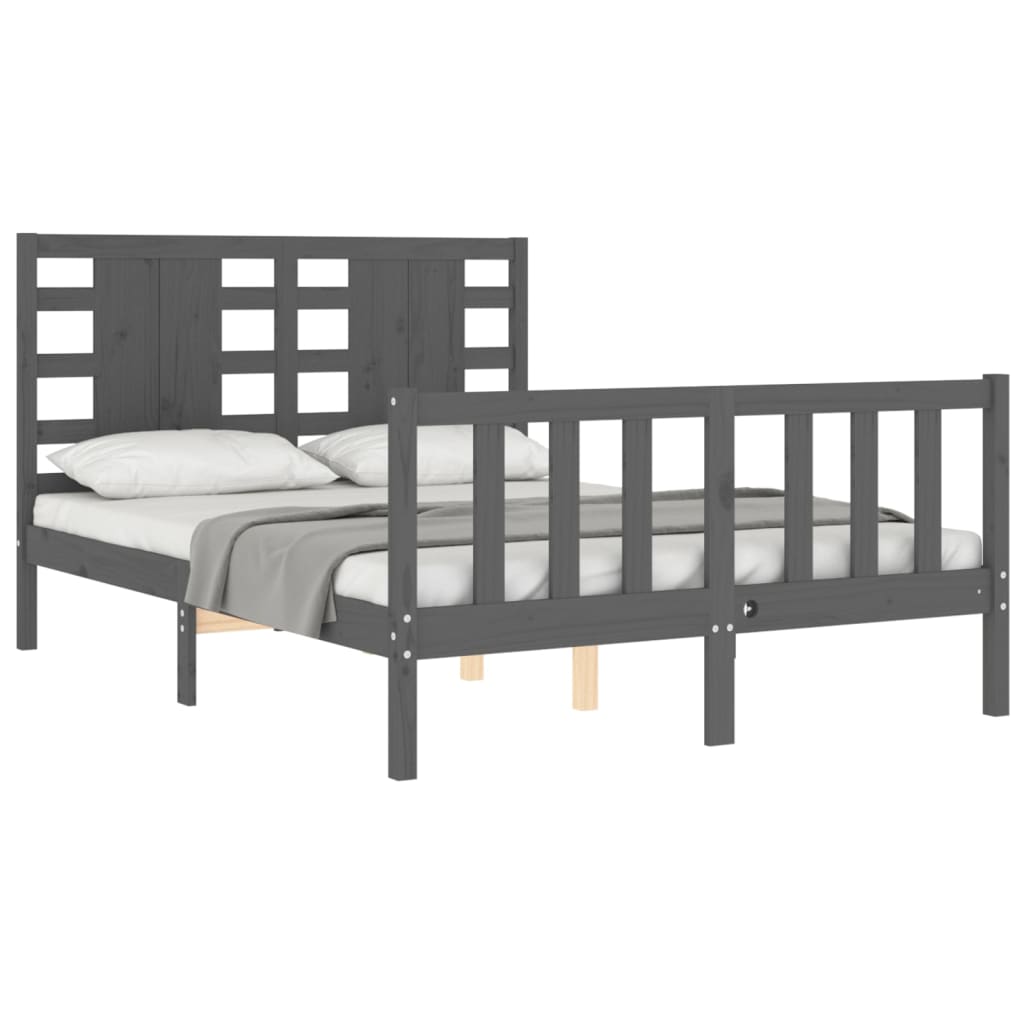 Estrutura de cama com cabeceira 140x190 cm madeira maciça cinza