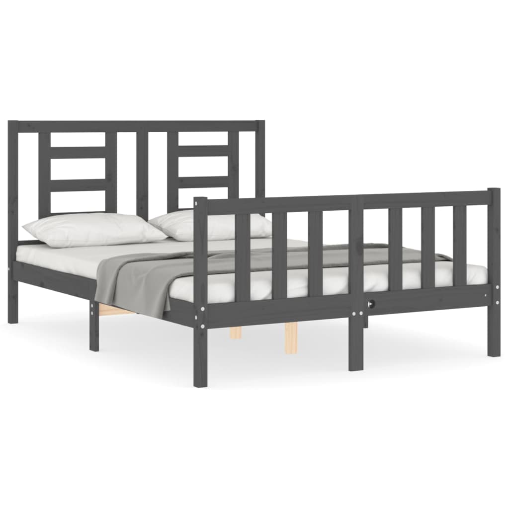 Estrutura de cama com cabeceira 140x190 cm madeira maciça cinza