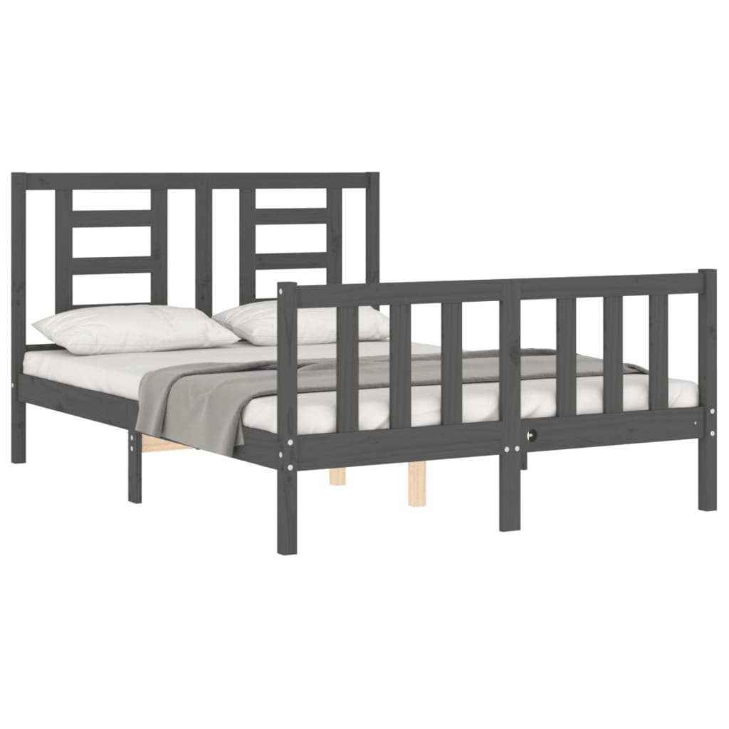 Estrutura de cama com cabeceira 140x190 cm madeira maciça cinza