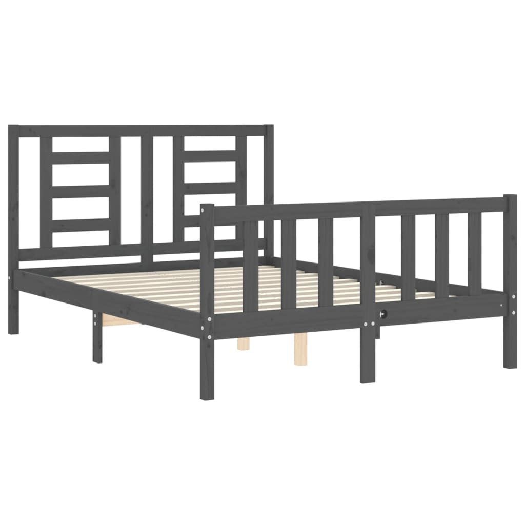 Estrutura de cama com cabeceira 140x190 cm madeira maciça cinza