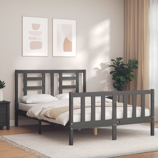 Estrutura de cama com cabeceira 140x190 cm madeira maciça cinza