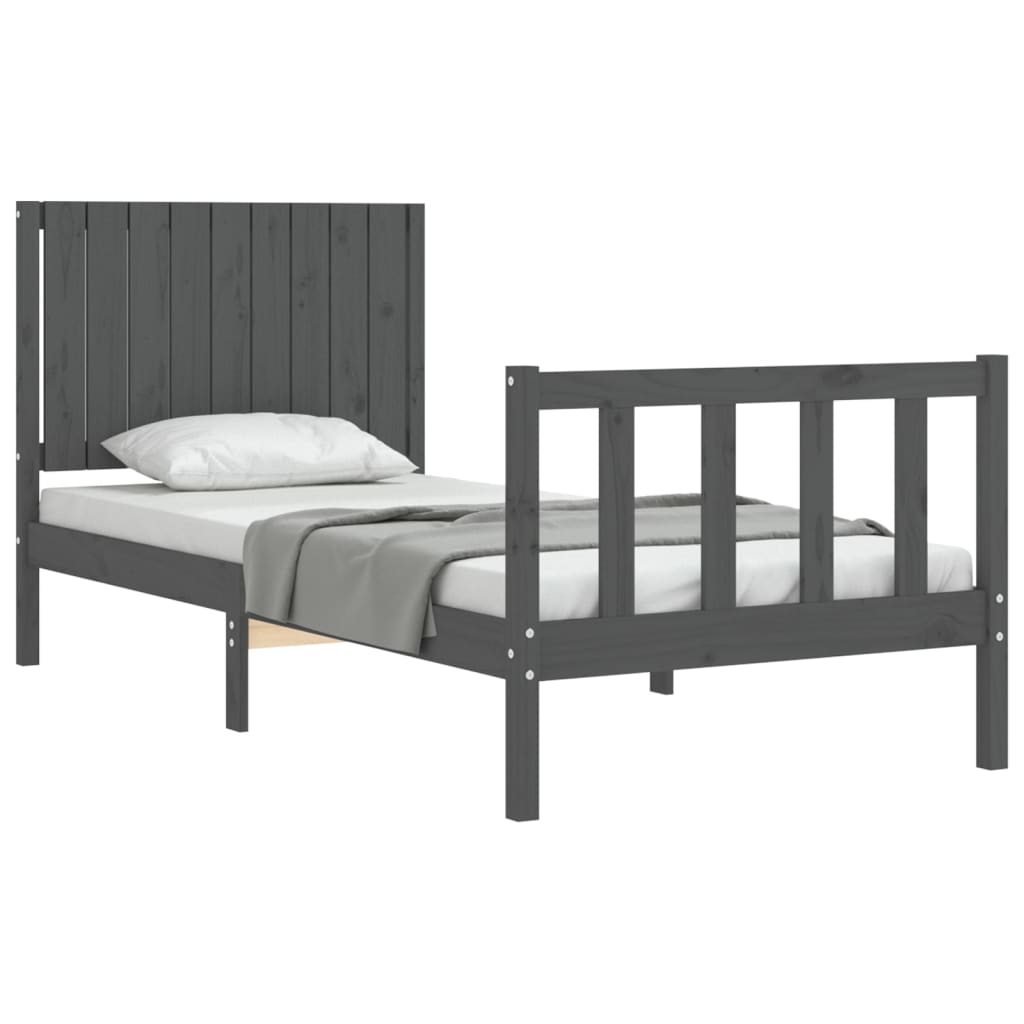 Estrutura de cama com cabeceira 90x200 cm madeira maciça cinza