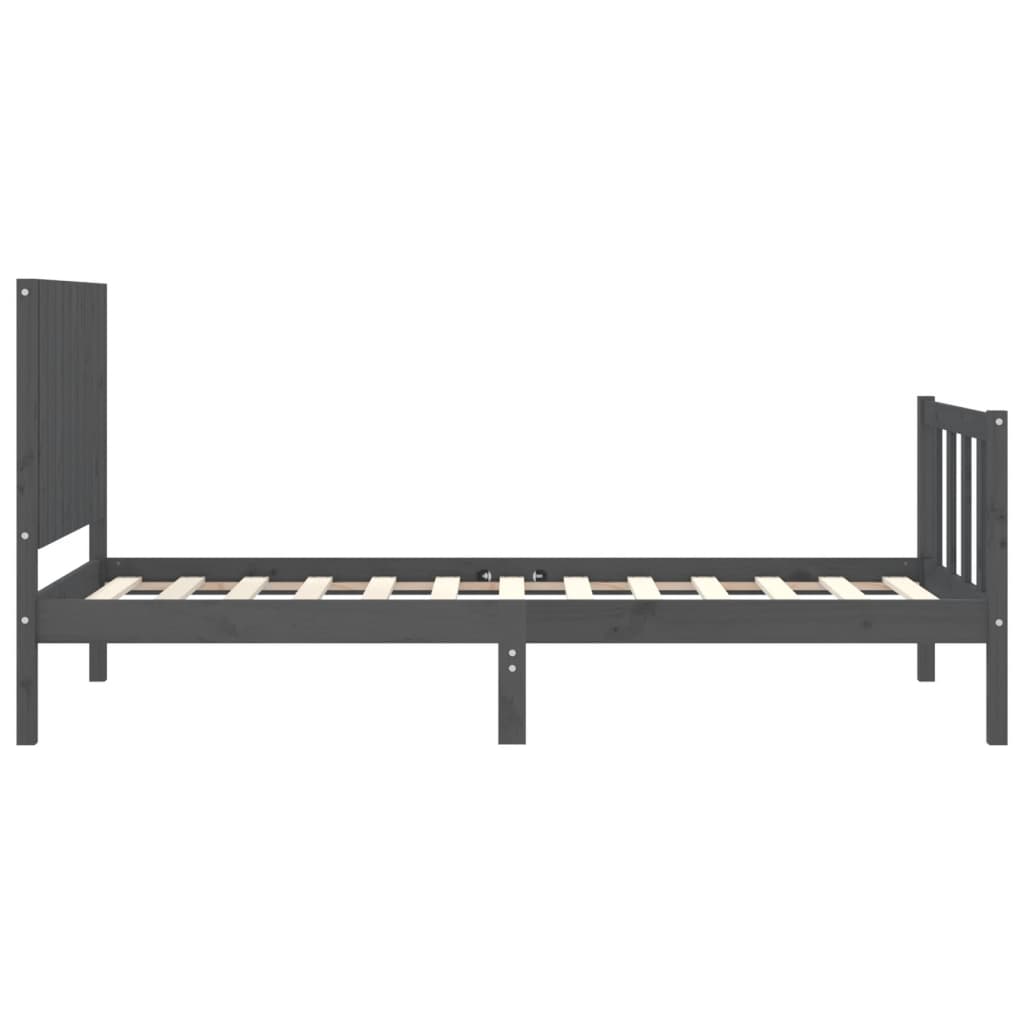 Estrutura de cama com cabeceira 90x200 cm madeira maciça cinza