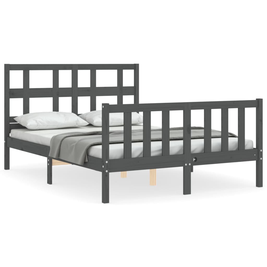 Estrutura de cama com cabeceira 140x190 cm madeira maciça cinza