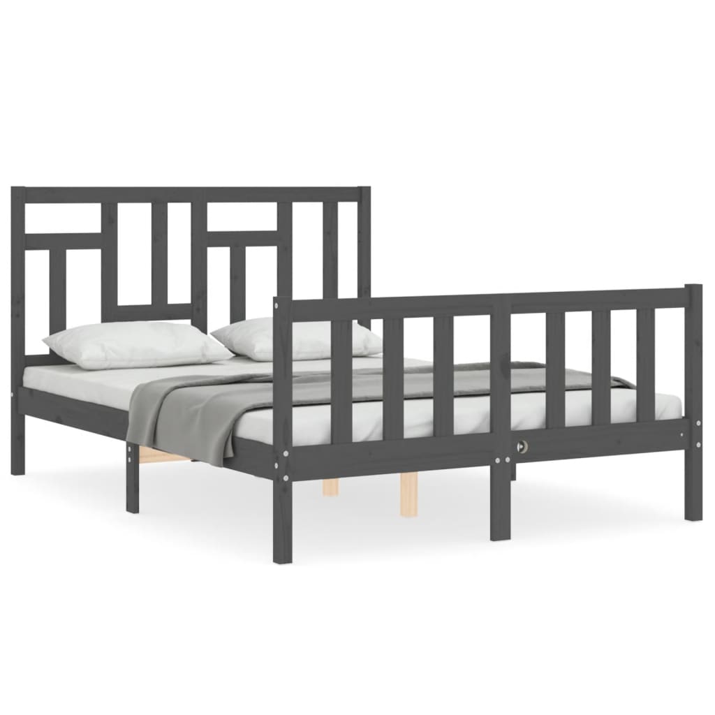 Estrutura de cama com cabeceira 140x190 cm madeira maciça cinza