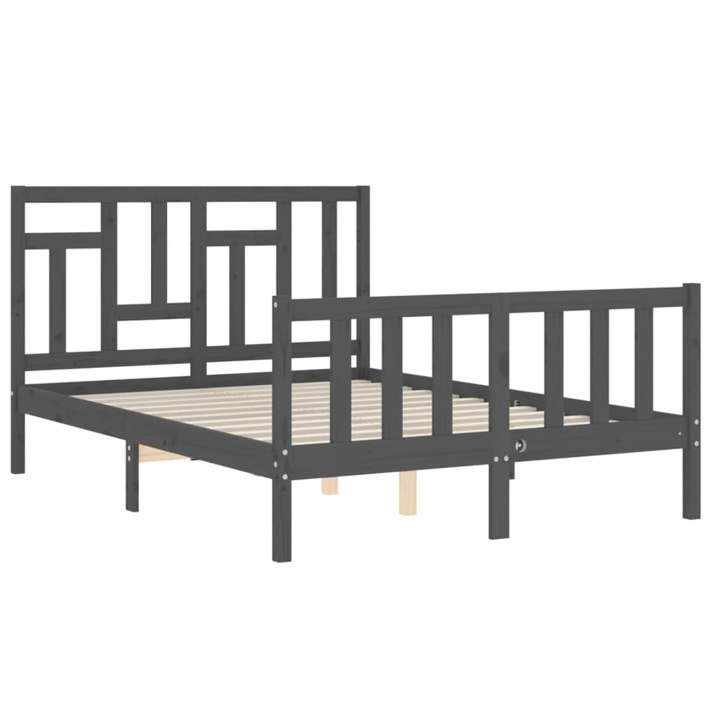 Estrutura de cama com cabeceira 140x190 cm madeira maciça cinza