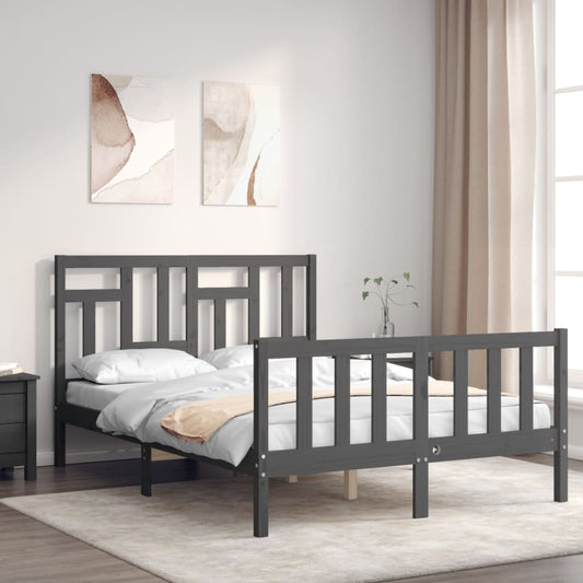 Estrutura de cama com cabeceira 140x190 cm madeira maciça cinza