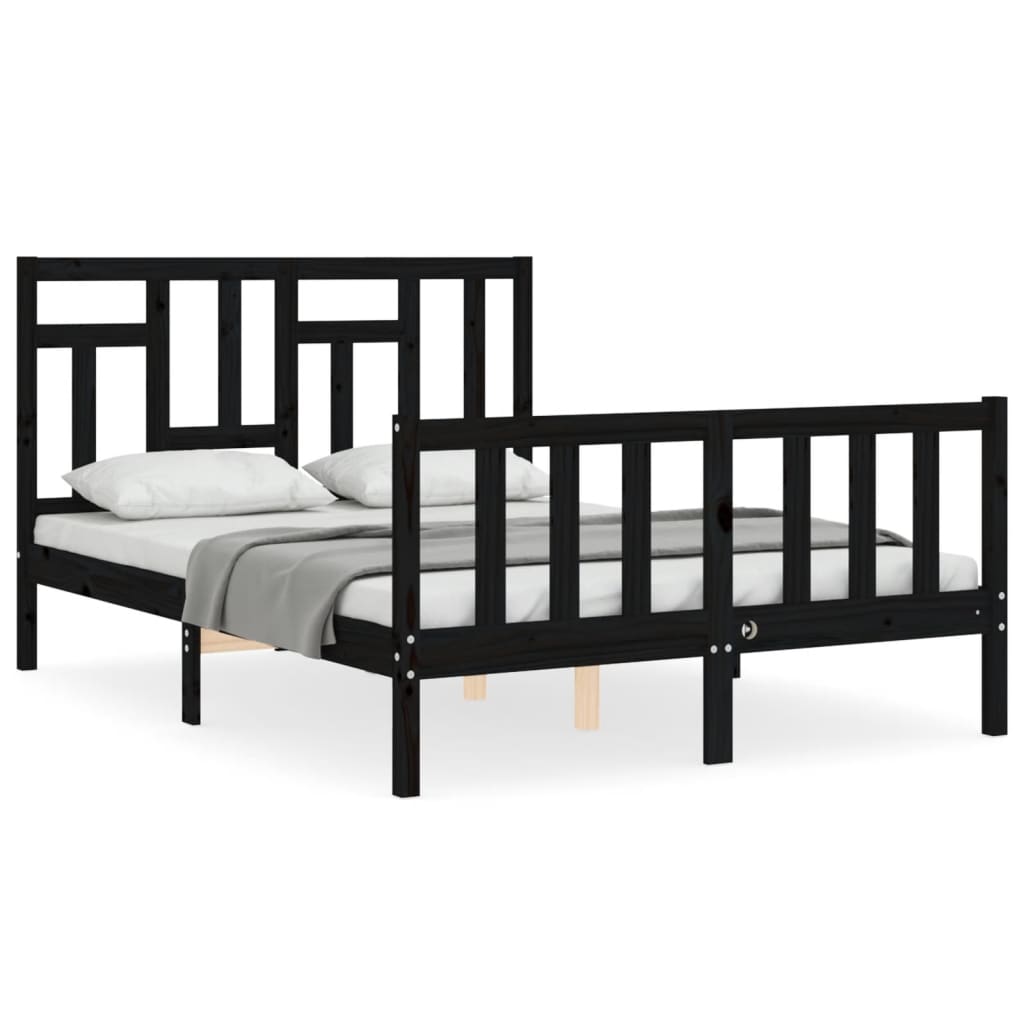 Estrutura de cama com cabeceira 140x190 cm madeira maciça preto