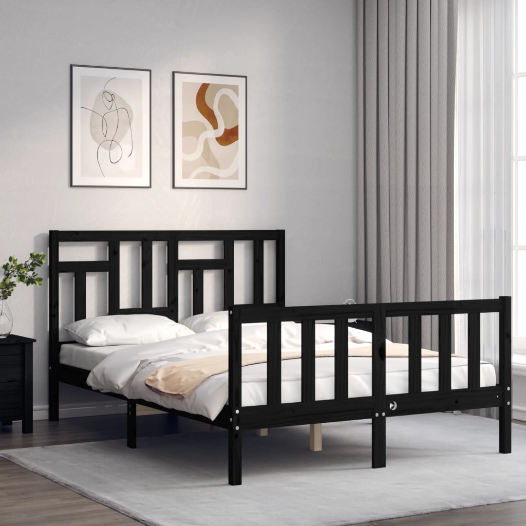 Estrutura de cama com cabeceira 140x190 cm madeira maciça preto