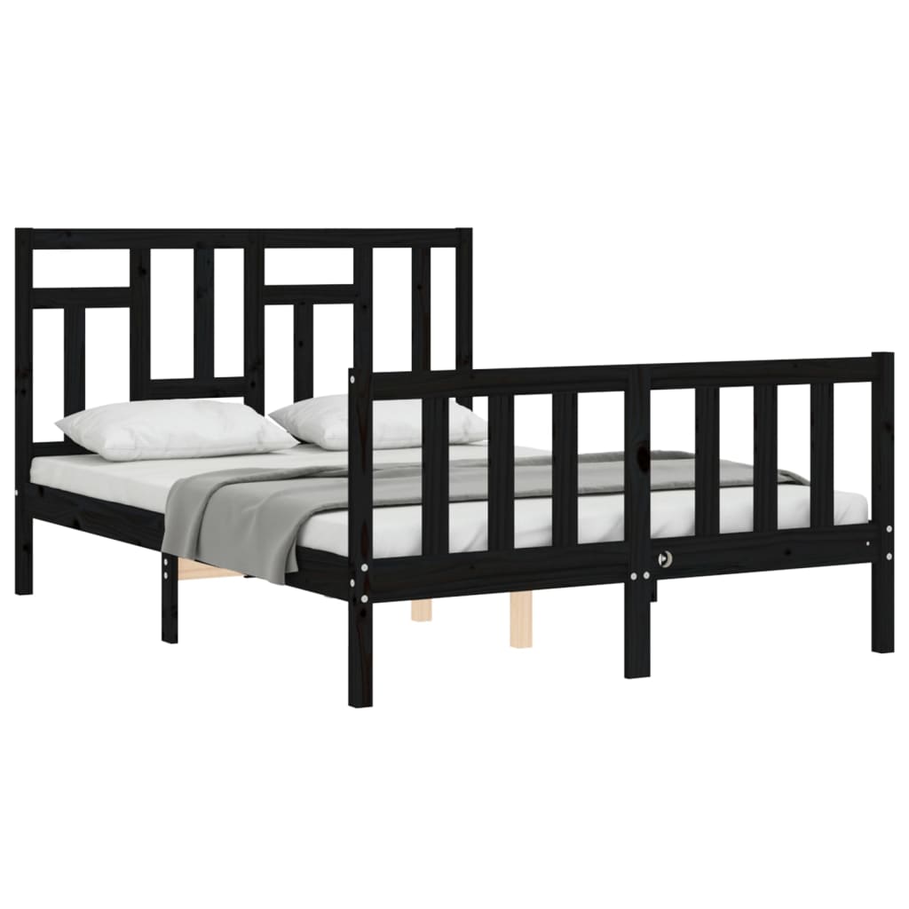 Estrutura de cama com cabeceira 140x190 cm madeira maciça preto