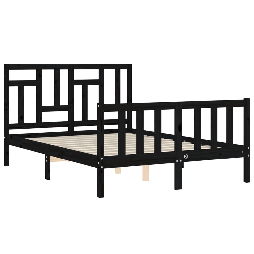 Estrutura de cama com cabeceira 140x190 cm madeira maciça preto