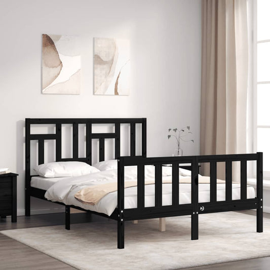 Estrutura de cama com cabeceira 140x190 cm madeira maciça preto