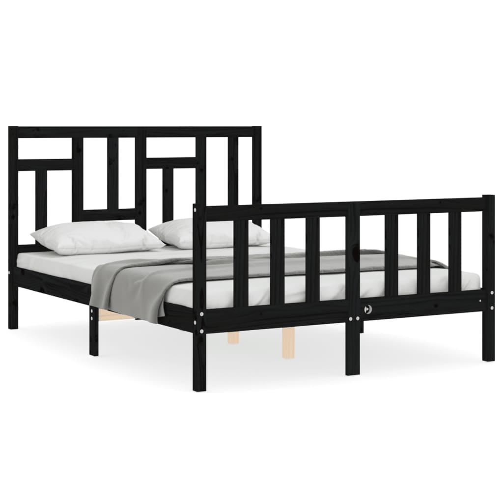 Estrutura de cama com cabeceira 140x200 cm madeira maciça preto