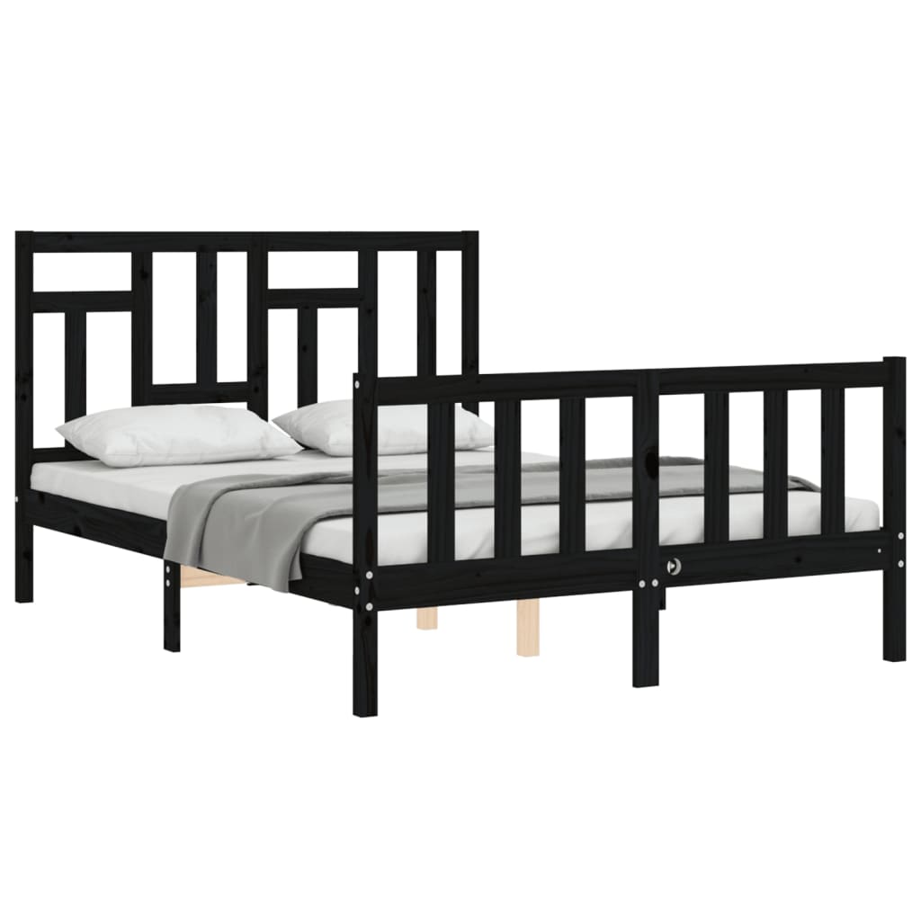 Estrutura de cama com cabeceira 140x200 cm madeira maciça preto