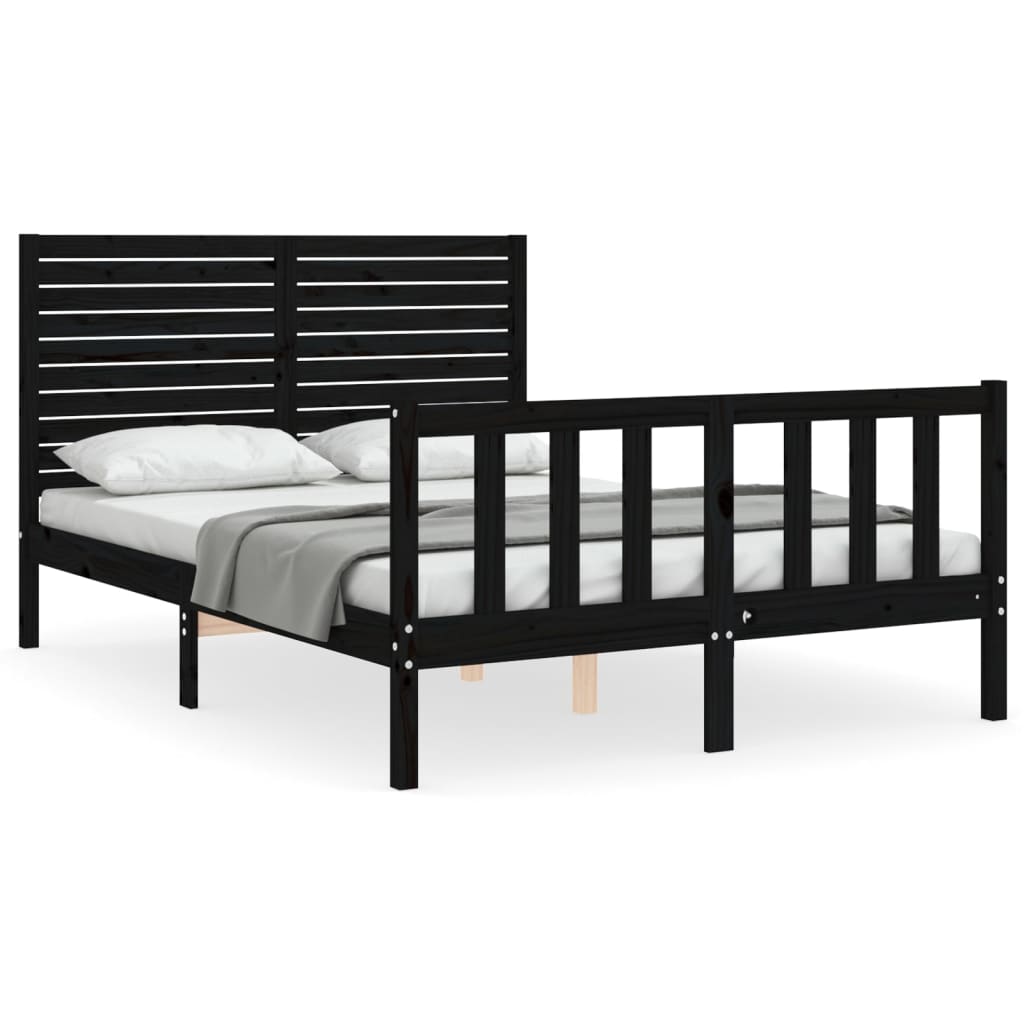 Estrutura de cama com cabeceira 120x200cm madeira maciçao preto