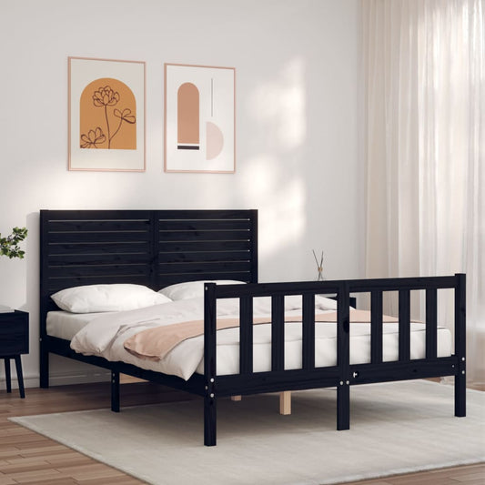 Estrutura de cama com cabeceira 120x200cm madeira maciçao preto