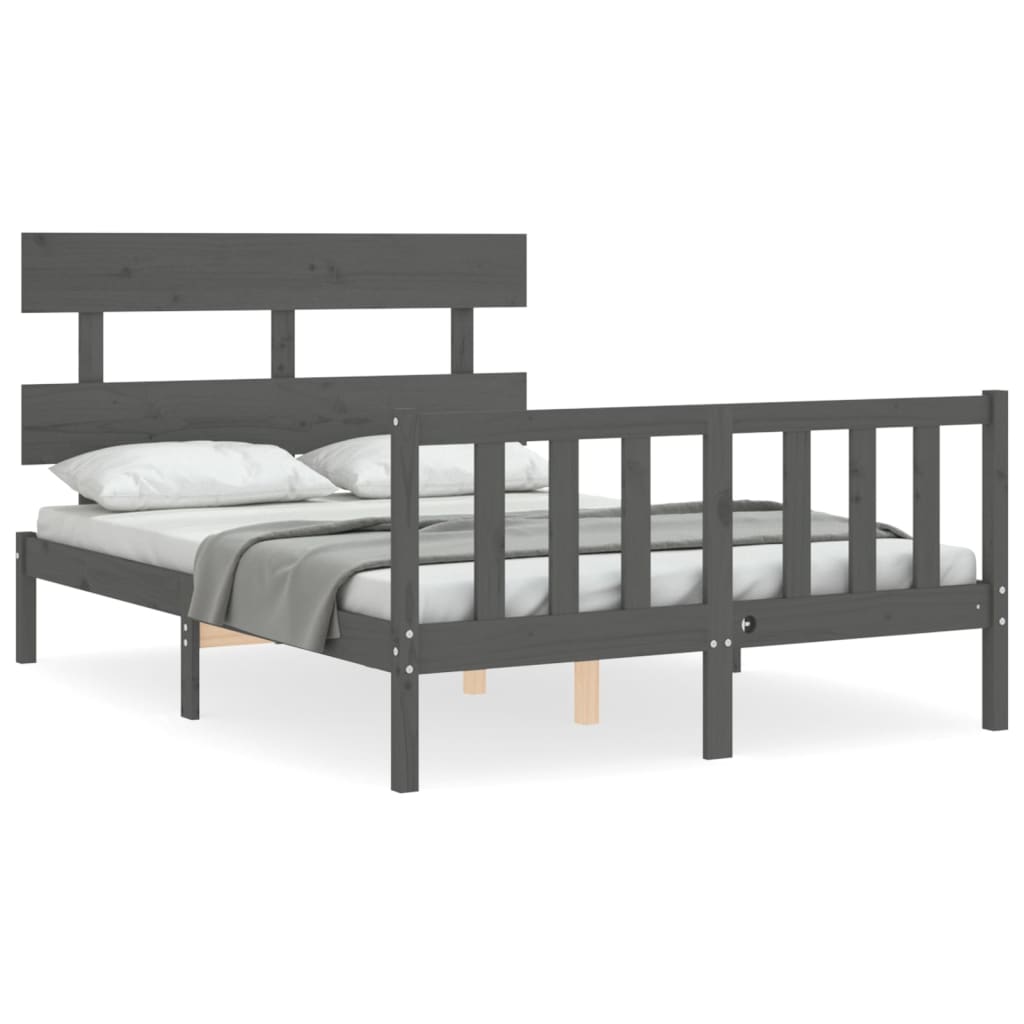 Estrutura de cama com cabeceira 140x190 cm madeira maciça cinza