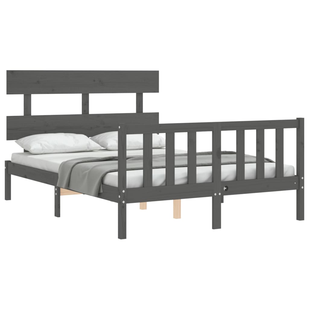 Estrutura de cama com cabeceira 140x190 cm madeira maciça cinza